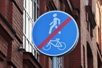 The sign of the road or sign the end of the pedestrian and bicycle zone