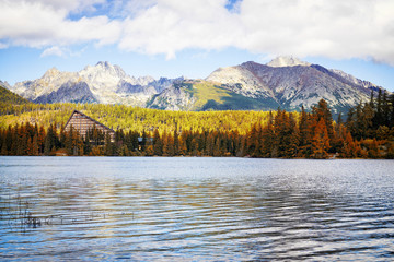 Fototapeta premium Strbske Pleso Mountain Tarn in High Tatras Mountains during autumn. Slovakia