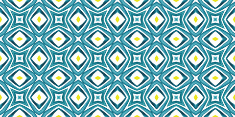 Fototapeta premium Antique portuguese tiles. Blue and yellow Azulejos ceramic. Spanish pottery..Sicily italian majolica. Vintage ethnic background . Mediterranean watercolor seamless wallpaper. Moroccan ornaments .