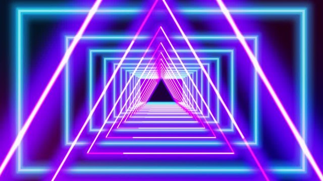 Abstract geometric background fluorescent ultraviolet light glowing neon lines moving pattern modern illumination 4k animation