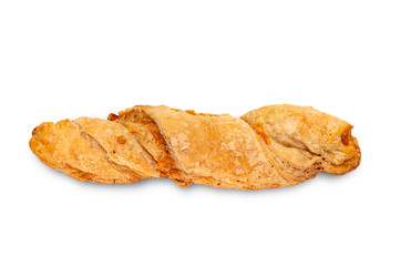 Cheese bread. A loaf of ruddy home-baked bread with cheese on a white background.
