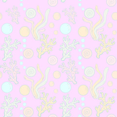 Seamless pattern with marine algae.Vector illustration.