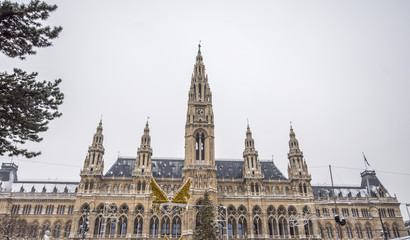 Fototapeta na wymiar City Hall in the middle of Vienna at the Christmas Market.