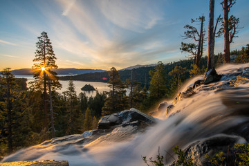View from Eagle Falls, Lake Tahoe (sun rise) - obrazy, fototapety, plakaty
