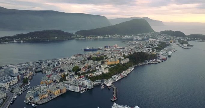 Alesund city in Norway from above