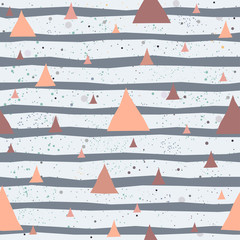Cute Pattern with triangles on pastel blue stripes