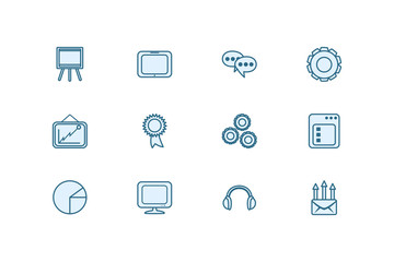 Variety social media and technology icon set line vector design