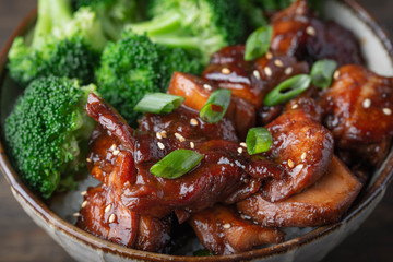 teriyaki chicken rice bowl with broccoli