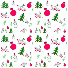 pattern background new year Christmas snowman Christmas tree gift bag snowflake red green white snow