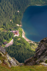 Mountain shalet by the lake, Morskie Oko, Tatra Mountains, Poland - obrazy, fototapety, plakaty