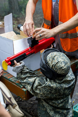  little soldier. The game of pinball. Camouflage on children. Gunshot. Red gun