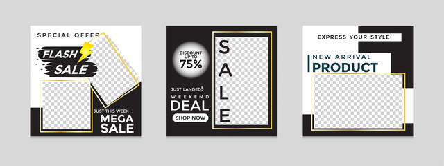 Editable social media post templates, Instagram story collections, social networking frames, layout designs, Mock-up for marketing promotions, covers, banners, backgrounds, square puzzles. vector