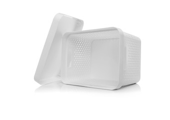 White plastic container isolated on white background.