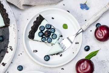 fresh blueberry tart pieces, top view