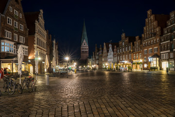 Medieval city of Lueneburg at night.