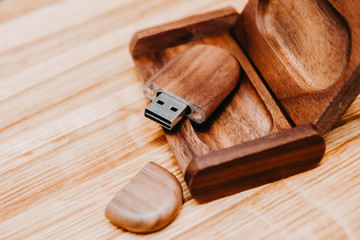 Wooden usb flash drive in a box of solid wood. Handwork.