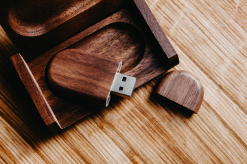 Wooden usb flash drive in a box of solid wood. Handwork.