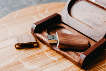 Wooden usb flash drive in a box of solid wood. Handwork.