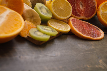 Fototapeta na wymiar Fresh fruit on a wood table