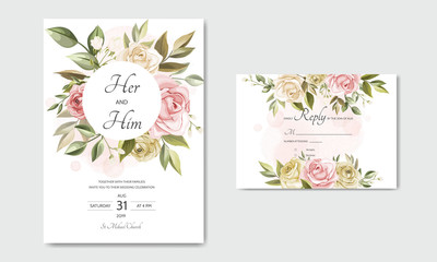 Obraz na płótnie Canvas beautiful floral wreath wedding invitation card template