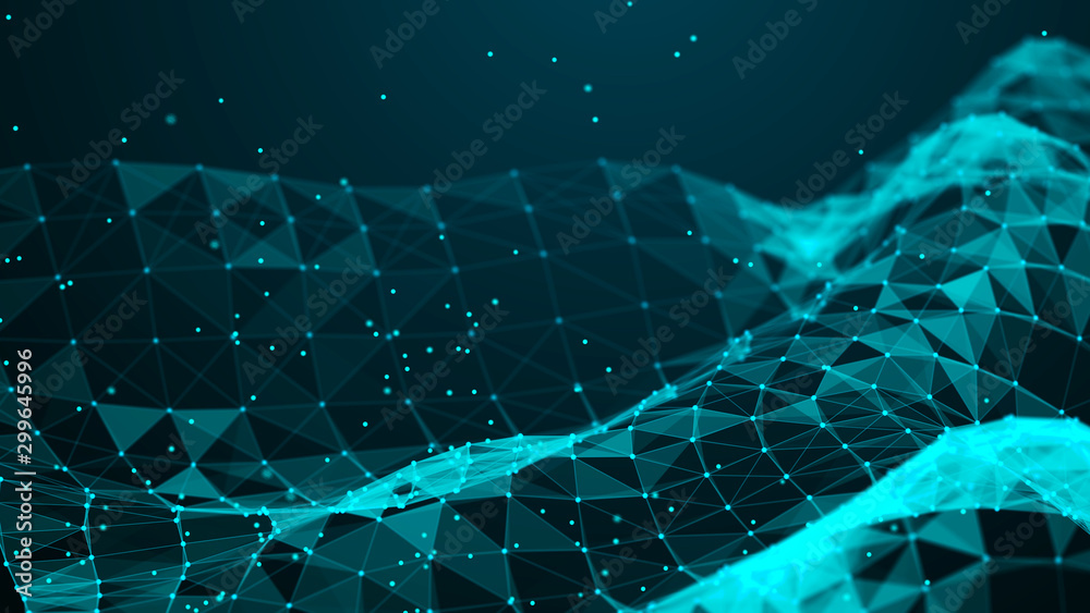 Poster Abstract polygonal space. Connection dots and lines structure. Digital background. Triangular business wallpaper. 3d