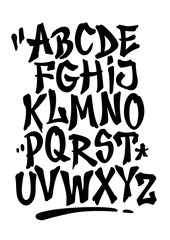 Hand lettering graffiti font with decorations. Vector alphabet