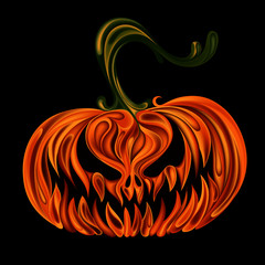 Vector angry smiling pumpkin for Halloween on a black background