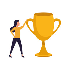 avatar woman with big trophy icon, colorful design