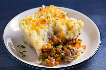 Classic homemade Shepherd's Pie (mashed potato and beef or lamb with vegetables)