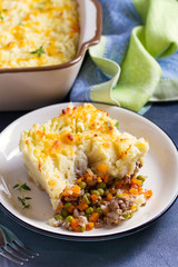 Classic homemade Shepherd's Pie (mashed potato and beef or lamb with vegetables)