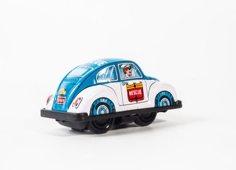 car tin toy  on  white background