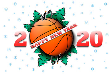 Fototapeta na wymiar Happy new year 2020 and basketball ball