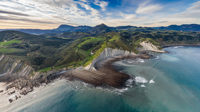 Zumaia flysch geological strata in Sakoneta beach, Basque Country