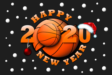 Fototapeta na wymiar Happy new year 2020 and basketball ball
