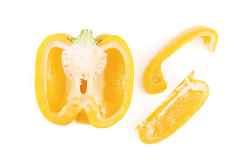 Fototapeta na wymiar Cut yellow bell pepper isolated on white, top view