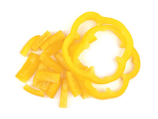 Cut yellow bell pepper isolated on white, top view