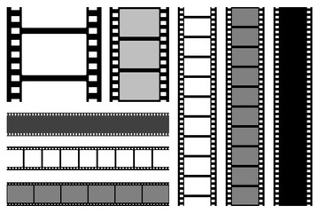 Film strips collection. Cinema or photo tape, strip. Vector illustration.