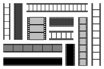 Film strips collection. Cinema or photo tape, strip. Vector illustration.