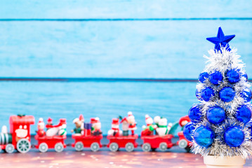 Christmas holiday background concept with toys, decorations, ornaments