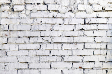 White old brick wall background. Brick wall painted with white paint.