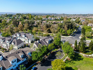 Fototapeta na wymiar Aerial view of master-planned community and census-designated Ladera Ranch, South Orange County, California. Large-scale residential neighborhood