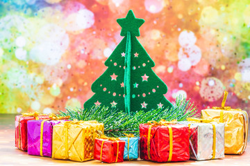 Christmas holiday background concept with toys, decorations, ornaments