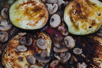 tray with vegan version of eggplant parmigiana without cheese