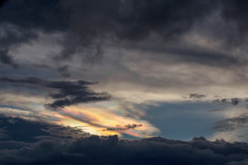 Cloud iridescence phenomenom at sunset over the central Andean mountains of Colombia.