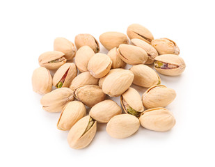Tasty pistachio nuts on white background