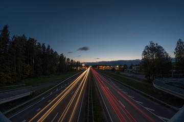 traffic on highway at night