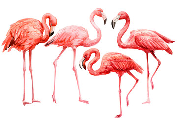 pink flamingo on an isolated white background, watercolor illustration - obrazy, fototapety, plakaty