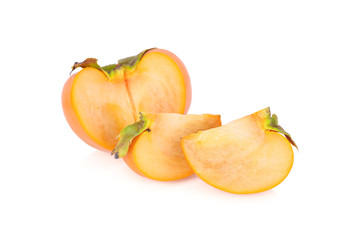 sliced fresh ripe persimmon on white background