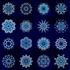 Round, snowflake-like lace ornament, circle with many details