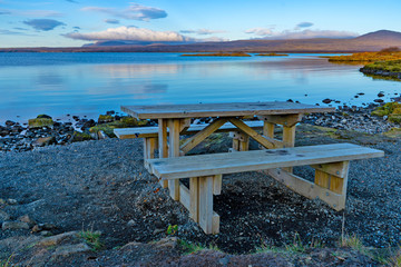 Iceland lake panoramic view, lake coast in Iceland